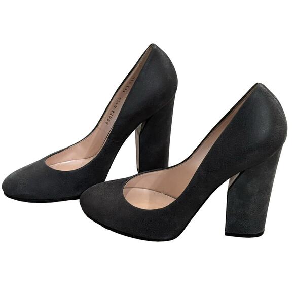 Casadei Gunmetal Gray Textured Block Heel Italian Leather Pumps Size 8.5 - Picture 1 of 8